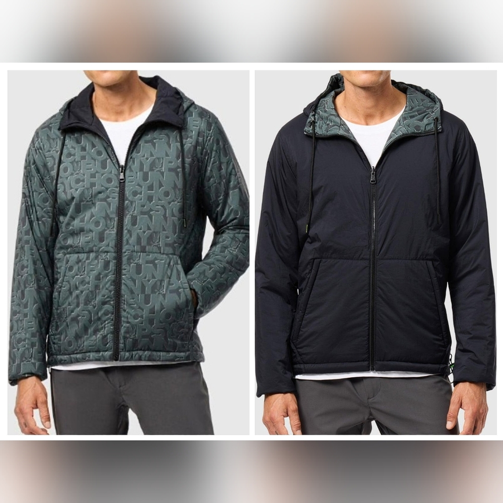 Psycho Bunny All Over Spell Out Southworth Reversible Hooded Zip Jacket Large